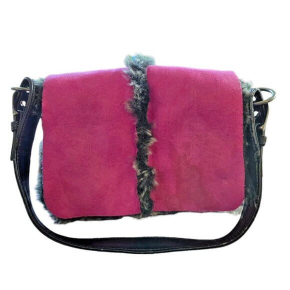 United Colors Of Benetton Handbags - Vintage Benetton Suede & Faux Fur Flap Closure Shoulder Bag